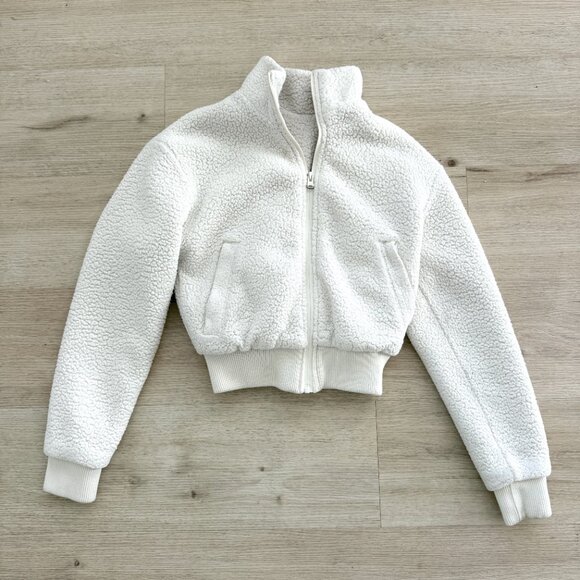 ALO Yoga Jackets & Blazers - Alo Yoga Teddy Sherpa Crop Zip Jacket Bomber Ivory Winter White XS
